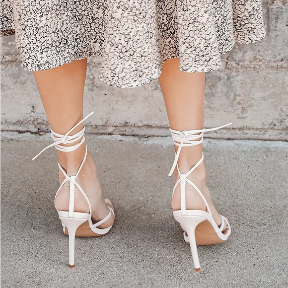Simonee Off White Lace-Up High Heel Sandals - Picture 2 of 4